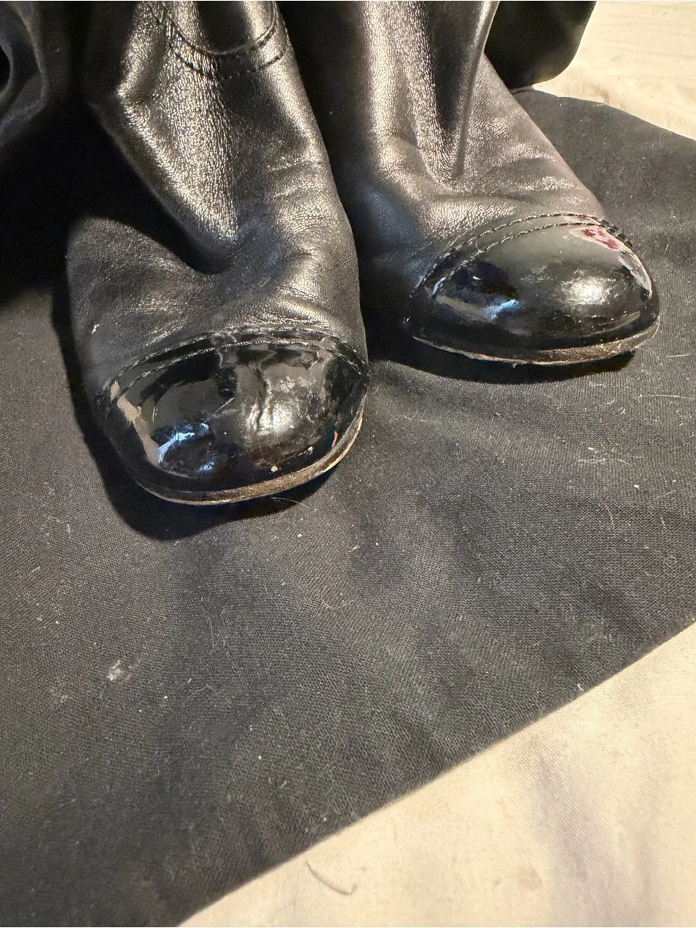 CHANEL Black Leather Knee-High Boots with Block Heel